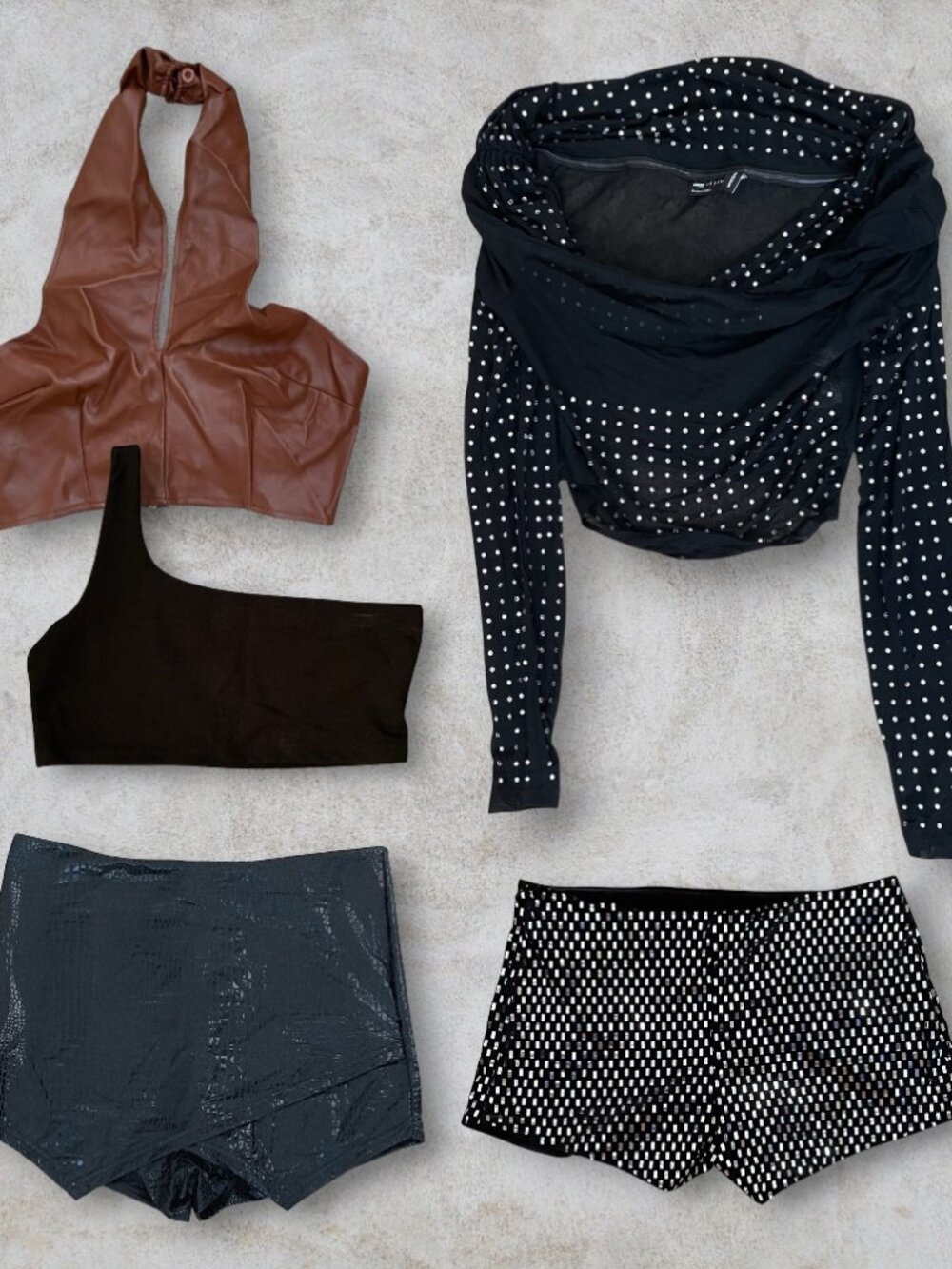 ASOS & SHEIN M/L Bundle: Halter/Crop Tops & Sparkle Shorts/Skort